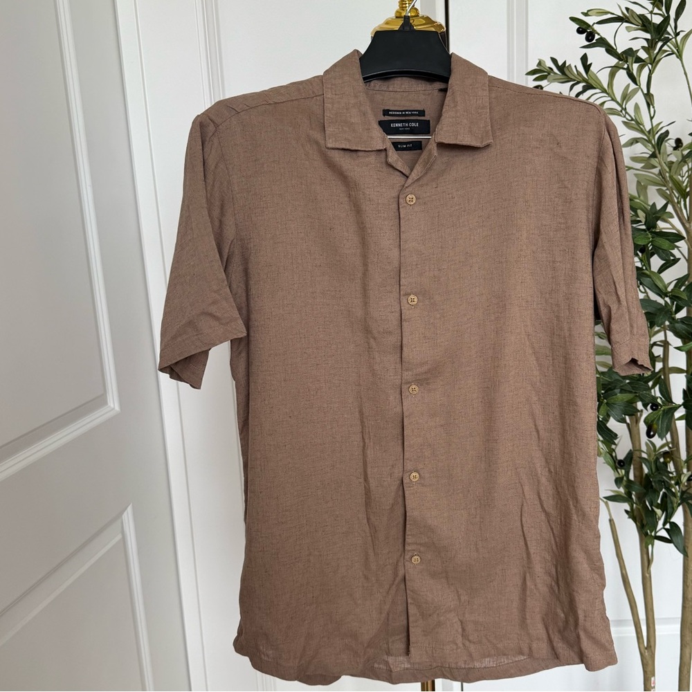 Kenneth Cole Men's Tan/Brown Short Sleeve Shirt‎ Large